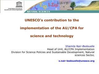 UNESCO’s contribution to the implementation of the AU/CPA for science and technology