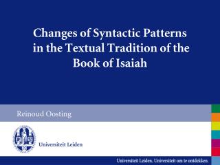 Changes of Syntactic Patterns in the Textual Tradition of the Book of Isaiah