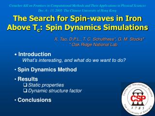 Introduction What’s interesting, and what do we want to do? Spin Dynamics Method Results