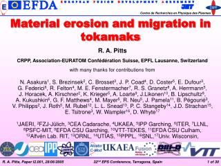 R. A. Pitts CRPP, Association-EURATOM Conf é d é ration Suisse, EPFL Lausanne, Switzerland