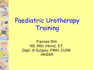 Paediatric Urotherapy Training