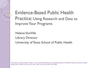 Evidence-Based Public Health Practice: Using Research and Data to Improve Your Programs