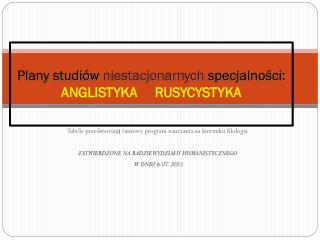 Plany studiów niestacjonarnych specjalności : ANGLISTYKA RUSYCYSTYKA