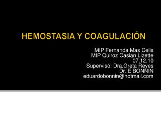 HEMOSTASIA Y COAGULACIÓN