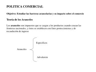 POLITICA COMERCIAL Objetivo: Estudiar las barreras arancelarias y su impacto sobre el comercio