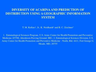 DIVERSITY OF ACARINA AND PREDICTION OF DISTRIBUTION USING A GEOGRAPHIC INFORMATION SYSTEM