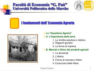 I fondamenti dell’ Economia Agraria