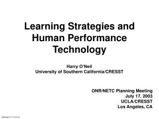 Learning Strategies and Human Performance Technology