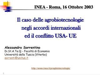 INEA - Roma, 16 Ottobre 2003