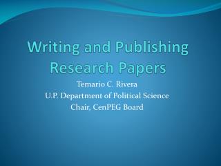 Writing and Publishing Research Papers