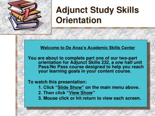 Adjunct Study Skills Orientation