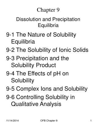 Chapter 9 Dissolution and Precipitation Equilibria