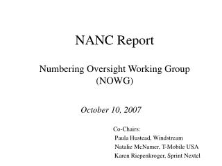 NANC Report Numbering Oversight Working Group (NOWG)