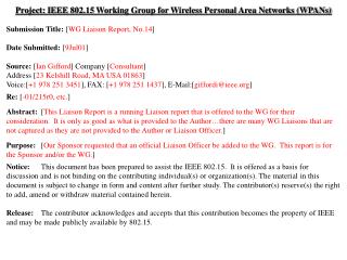 Project: IEEE 802.15 Working Group for Wireless Personal Area Networks (WPANs)