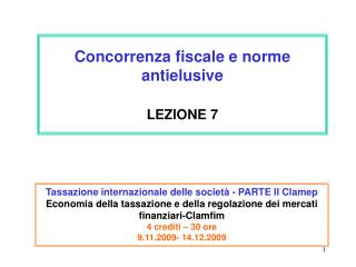 Concorrenza fiscale e norme antielusive LEZIONE 7