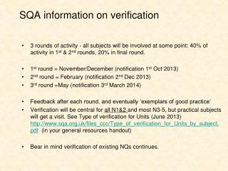 SQA information on verification