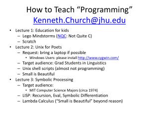 How to Teach “Programming” Kenneth.Church@jhu