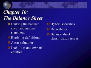 Chapter 10: The Balance Sheet