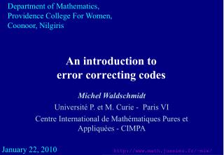 An introduction to error correcting codes