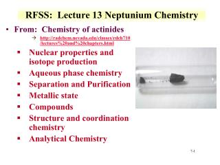 RFSS: Lecture 13 Neptunium Chemistry