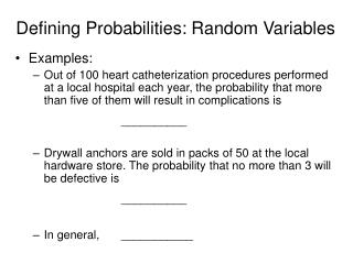 Defining Probabilities: Random Variables