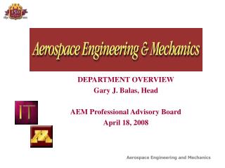 DEPARTMENT OVERVIEW Gary J. Balas, Head AEM Professional Advisory Board April 18, 2008