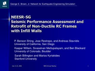 NEESR-SG Seismic Performance Assessment and Retrofit of Non-Ductile RC Frames with Infill Walls