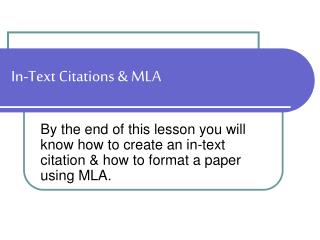 In-Text Citations &amp; MLA