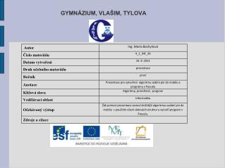 GYMNÁZIUM, VLAŠIM, TYLOVA