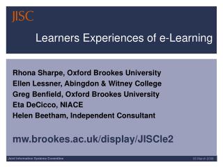 Learners Experiences of e-Learning