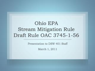 Ohio EPA Stream Mitigation Rule Draft Rule OAC 3745-1-56