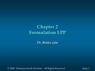 Chapter 2 Formulation LPP