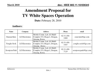 Amendment Proposal for TV White Spaces Operation