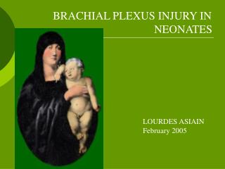 BRACHIAL PLEXUS INJURY IN 				 		 NEONATES		 						LOURDES ASIAIN 						February 2005