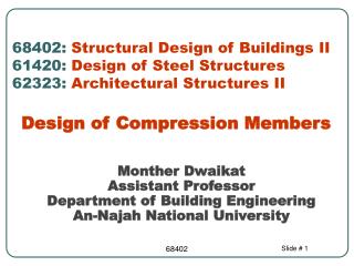 Monther Dwaikat Assistant Professor Department of Building Engineering