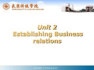 Unit 2 Establishing Business relations