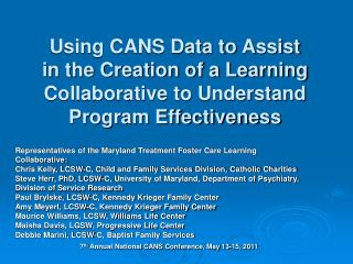 Representatives of the Maryland Treatment Foster Care Learning Collaborative: