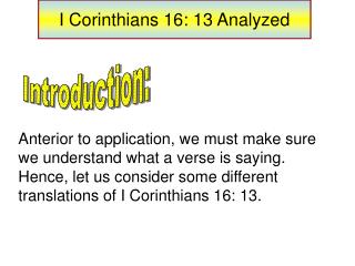 I Corinthians 16: 13 Analyzed