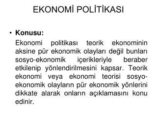 EKONOMİ POLİTİKASI