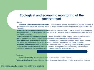 Ecological and economic monitoring of the environment