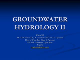 GROUNDWATER HYDROLOGY II