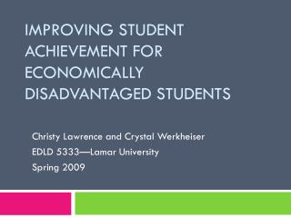 Improving Student Achievement for Economically Disadvantaged Students