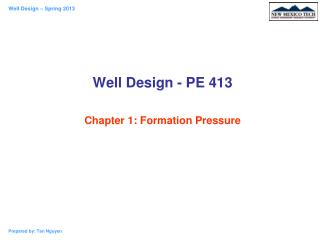 Well Design - PE 413 Chapter 1: Formation Pressure