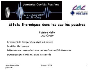Effets thermiques dans les cavités passives Patrice Hello LAL-Orsay