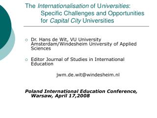 Dr. Hans de Wit, VU University Amsterdam/Windesheim University of Applied Sciences