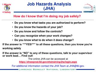 Job Hazards Analysis (JHA)