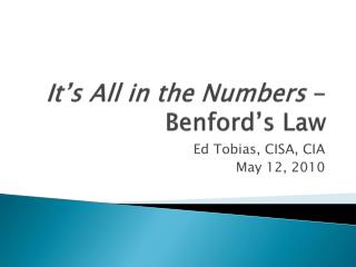 It’s All in the Numbers - Benford’s Law