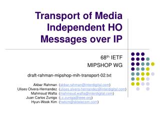 Transport of Media Independent HO Messages over IP