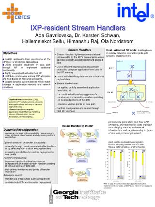 IXP-resident Stream Handlers Ada Gavrilovska, Dr. Karsten Schwan,