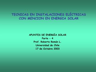 TECNICAS EN INSTALACIONES ELÉCTRICAS CON MENCION EN ENERGIA SOLAR